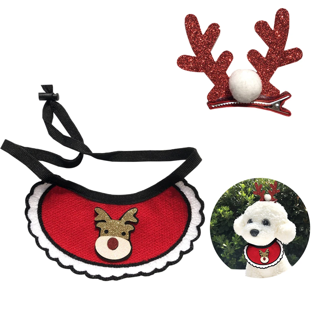 

Creative Christmas Pet Bandana Fashion Cute Dog Bandana Bib Pet Bib With Dog Hair Clip Set Pet Supplies Party Dress Up