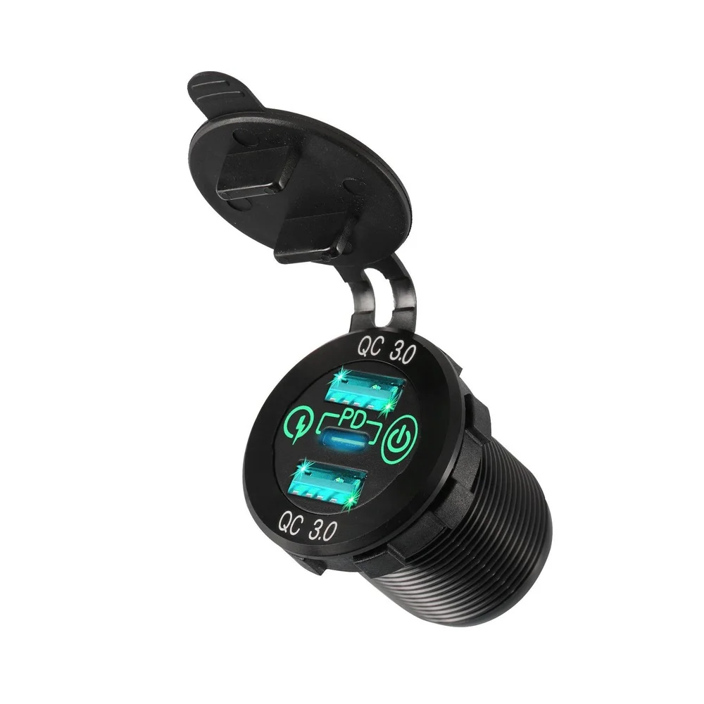 60 Вт Двойной QC 3 0 USB и C PD Тип-C Трехместный Разъем 12-24V Алюминий автомобиля Зарядное