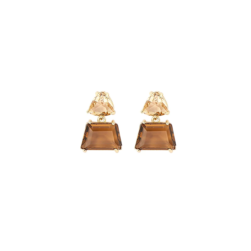 

S925 Needle Korea Coffee Clear Crystal Geometric Irregular Glass Stud Earrings For Women Vintage Tassel Crystal Earrings Jewelry