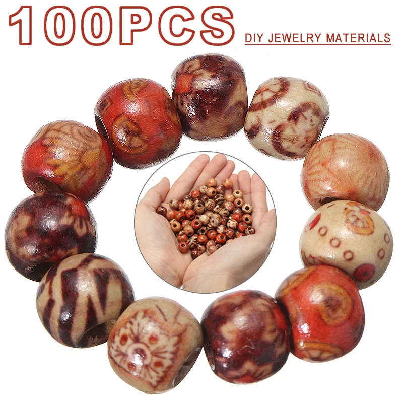 

Новейшая модель; 100 шт 10 мм Разноцветные деревянные бусины отличительные этническим рисунком деревянные бусины макраме для самостоятельно...