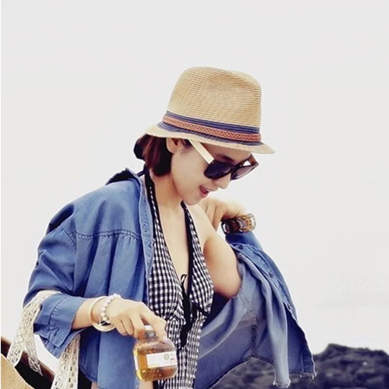 british style Summer Little Hat Ladies Contrast Color Trend Straw High Quality Hand-woven Leather Rope Decorative Beach | Аксессуары для