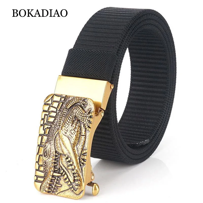 BOKADIAO Men&women Nylon Belt crocodile Metal Automatic Buckle canvas belts fashion man jeans waistband Army military male strap