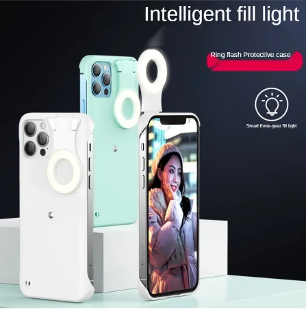 

Fill Light Selfie Beauty Ring Flash Phone Case For iphone X XS XR Capa Stable Shell for iPhone 11 12 Pro Max