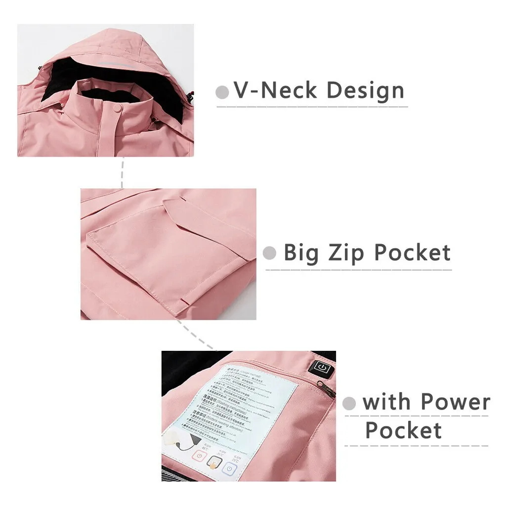 

Fashion Women's Ski Clothing Smart USB Electric Heating Warm Down Zipper Coat Solid Color Winter sports equipment Warm Clothing