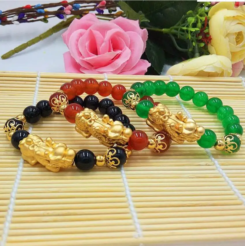 

Hi unisex 3 styles obsidian PI xiu bracelet 24k gold hand chain party friend birthday gift lovers fine jewelry bring rich