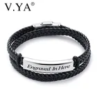 V.YA браслет из гладкой кожи с двойным кольцом, 2019, модные ювелирные изделия, черный браслет из нержавеющей стали, аксессуары