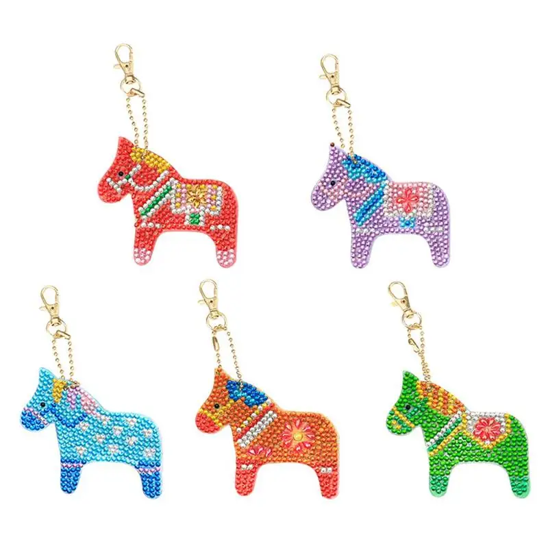 

5pcs DIY Full Drill Diamond Paintng Special-shaped Pendant Animal Keychain Women Girl Bag Key Chain Handmake Gifts