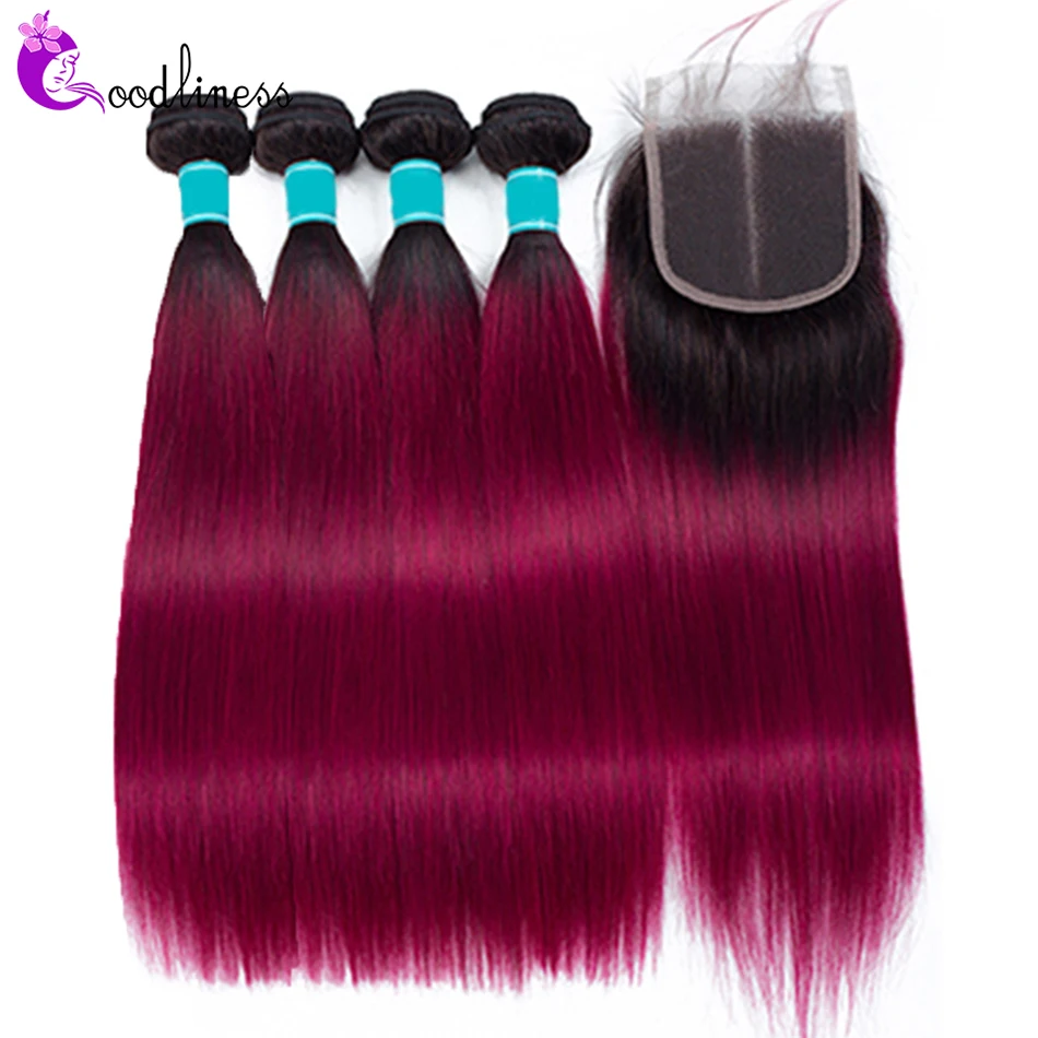 

Peruvian Hair Bundles with Closure 1b Burgundy Straight Hair Ombre Bundles With Closure 99j Red Remy Human Hair Weave 5Pcs/Lot