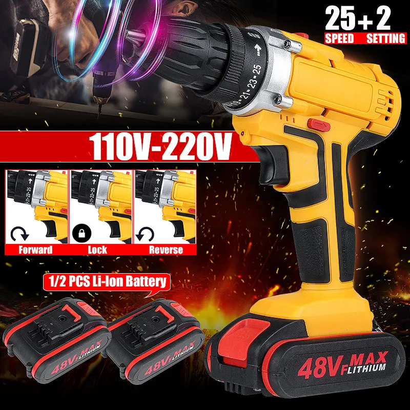 

48V 28Nm Electric Battery Cordless Hand Electric Drill Three Funct Screwdriver Home Diy Power Tools Home Decoration & Drilling