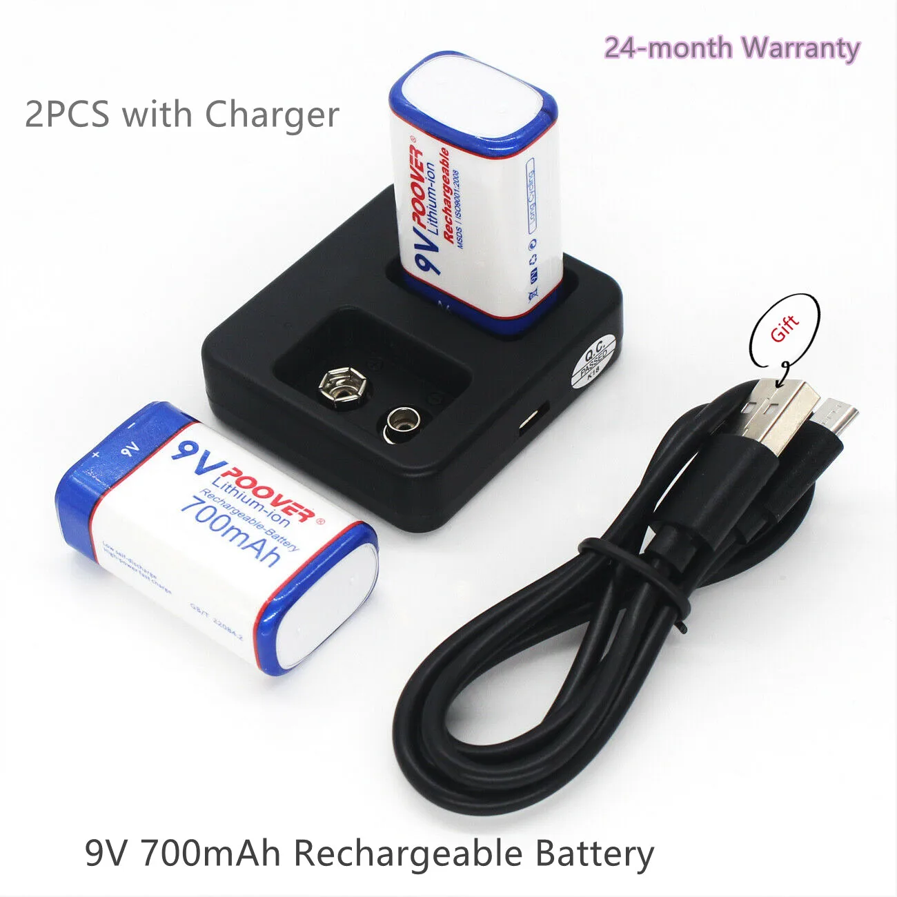 Литий ионный аккумулятор 9 в 700 мАч с универсальным зарядным устройством для