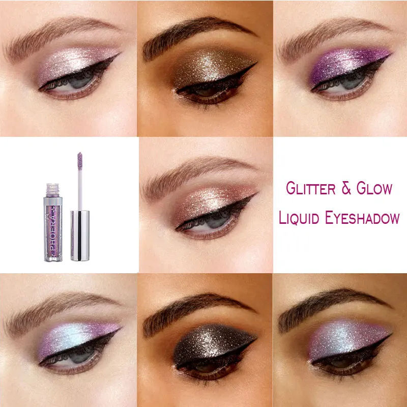 Жидкие алмазные металлические жемчужные увлажняющие тени для век PHOERA 12 цветов