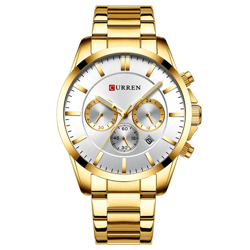gold white Лучший бренд CURREN Роскошные мужские наручные часы Модные Кварцевые водонепроницаемые часы мужские спортивные наручные часы Военные мужские часы Relogio Masculino - Цвет: gold white