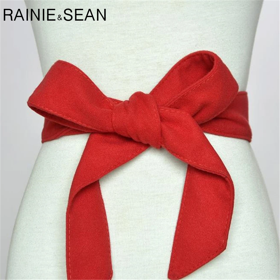 Renie SEAN бархатные пояса для женщин, одноцветные, с бантом, красные, черные, зимние, Дамский Пояс, ремень, женский пояс, пальто, аксессуары