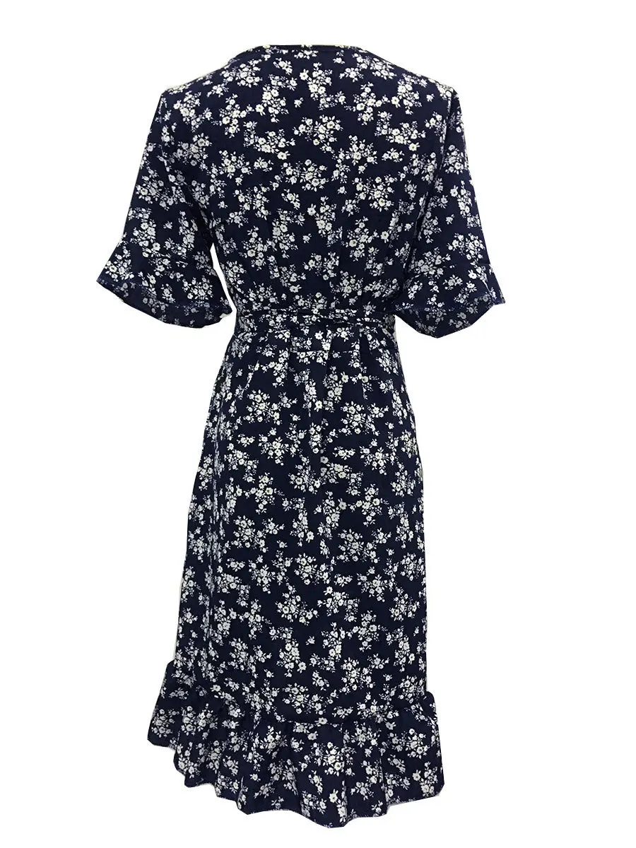 

Stylish new dress printed V-neck with high-waisted crushed flower dress dresses for women gothic dress