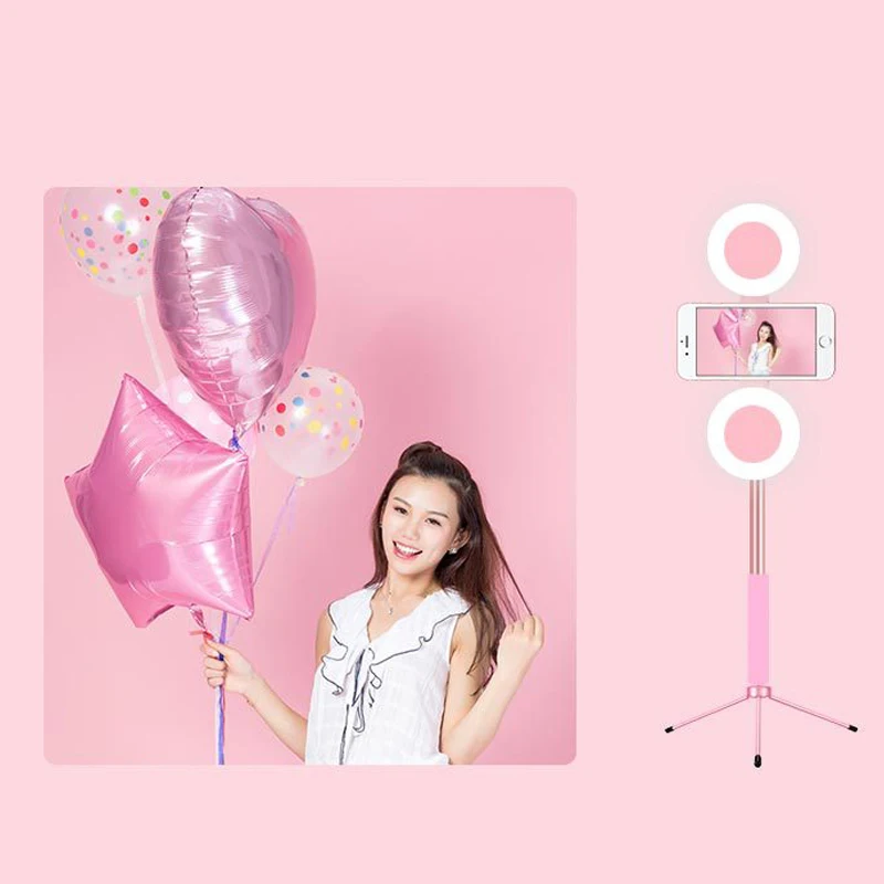 Выдвижная селфи палка для съемки в реальном времени 1 7 м поддержка светодиодного