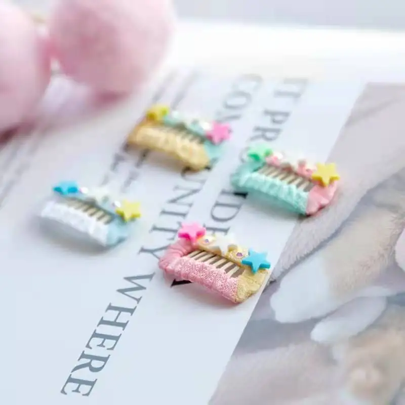 

Dogs Hair Accessories Sequin Bow Cute Pet Cat And Dog Hairpin Comb Two-color Stitching Five-pointed Star Hairpin diamond 2.3CM