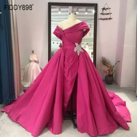 2022 custom fuchsia evening dresses for women long taffeta formal gowns with overskirt court train party wear arab style novia