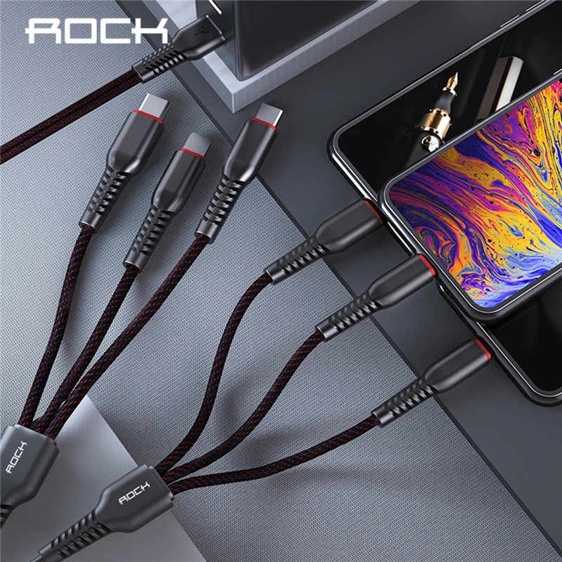 Металлический плетеный кабель ROCK 6 в 1 для зарядки 2 м Lighting Type C Micro быстрая зарядка