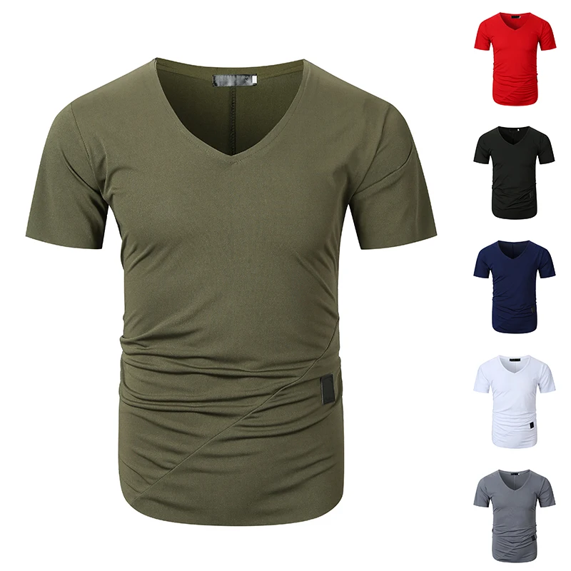 

Solid color splicing lines large size men's casual sports T-shirt
