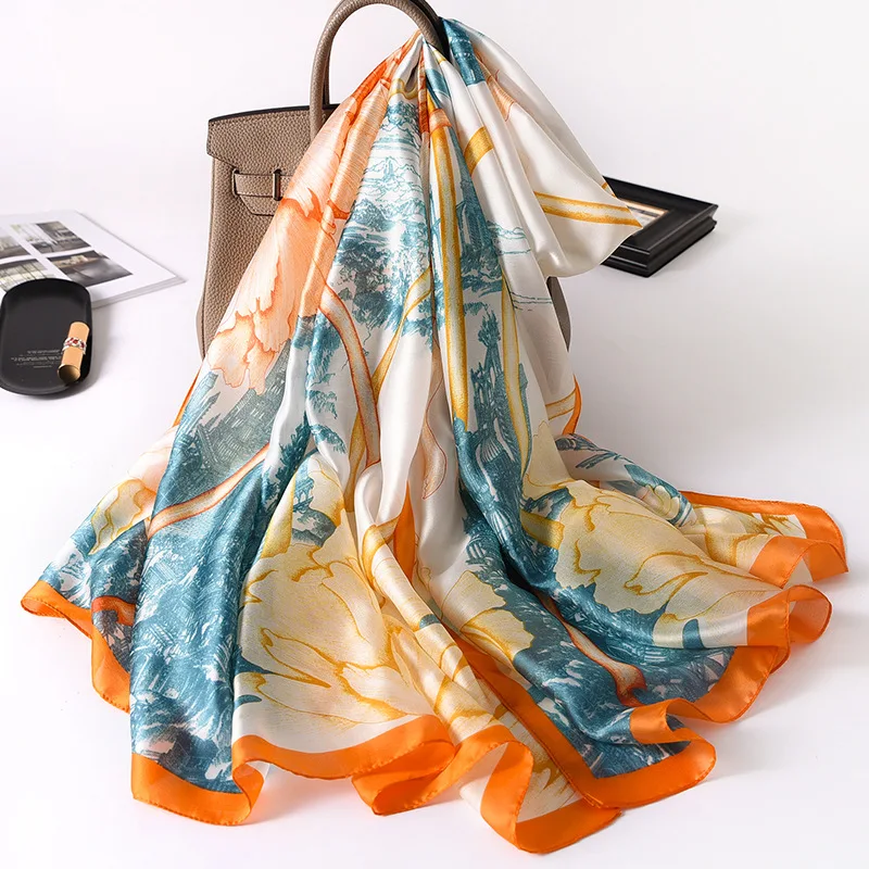 

Women Silk Feeling Scarf 2020 New Fashion Floral Pattern Shawls and Wraps Female Travel Pashmina Scarves Winter Neck Warm