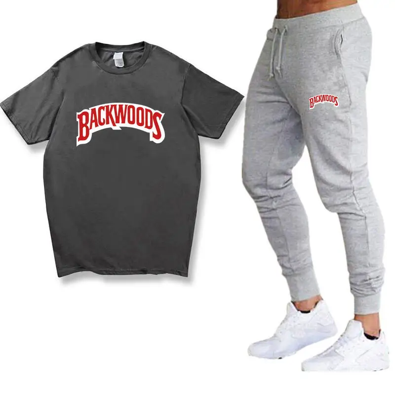 

Mens summer running sets Pure cotton Tshirts Sport jogging trousers 2 pieces set gym fitness tracksuits brand sportswear men