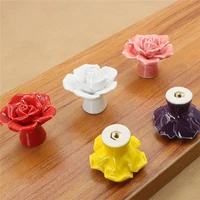 100pcs ceramics rose flower kitchen cabinet drawer knobs dresser cupboard wardrobe furniture pulls handle jewelry box knobs