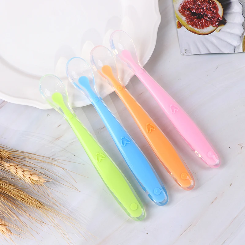 

Baby Soft Silicone Spoon Temperature Sensing Baby Feeding Tools New