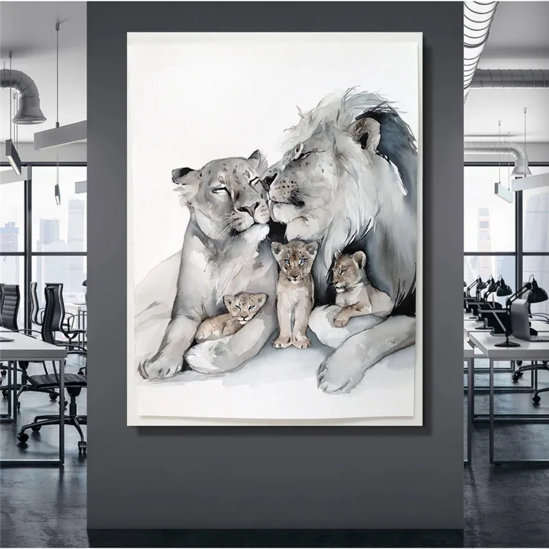 

Modular Canvas Home Decor Happy Lion Family Prints Painting Cartoon Poster Modern Wall Art Pictures For Living Room Framed