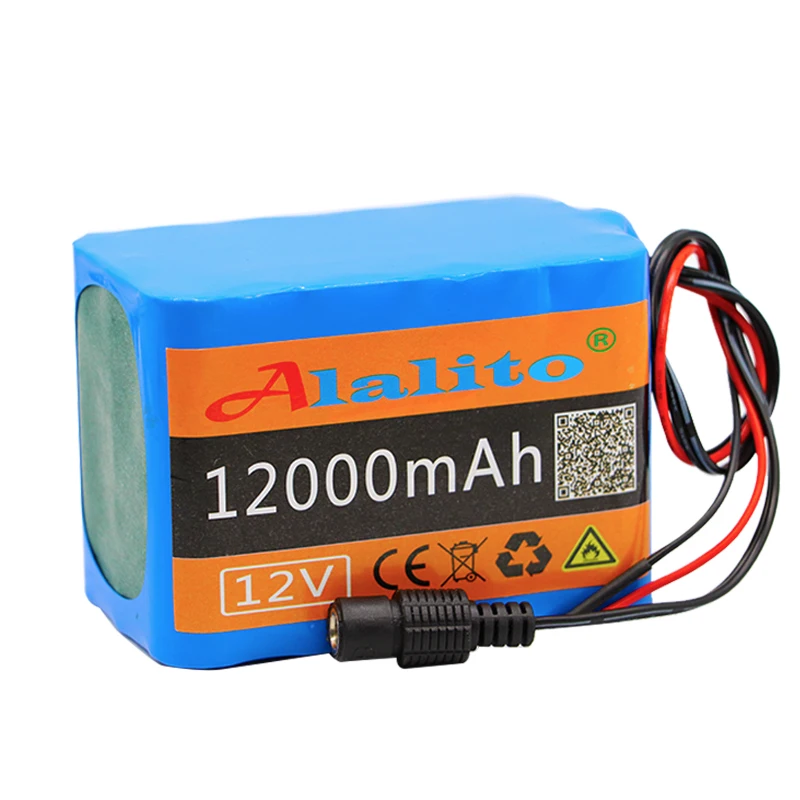 Alalito high quality 12V 12Ah 18650 lithium battery 12.6V 12000mAh rechargeable with BMS for 75 W LED xenon lamp | Электроника