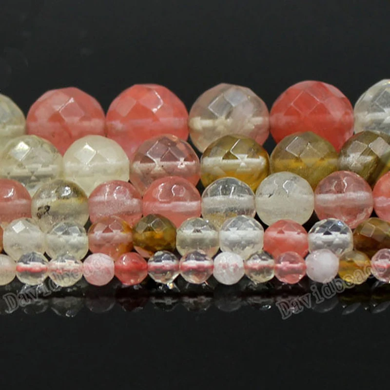 Гладкие граненые бусины из натурального камня вишневый кварц нитка 16 дюймов 6 8 10
