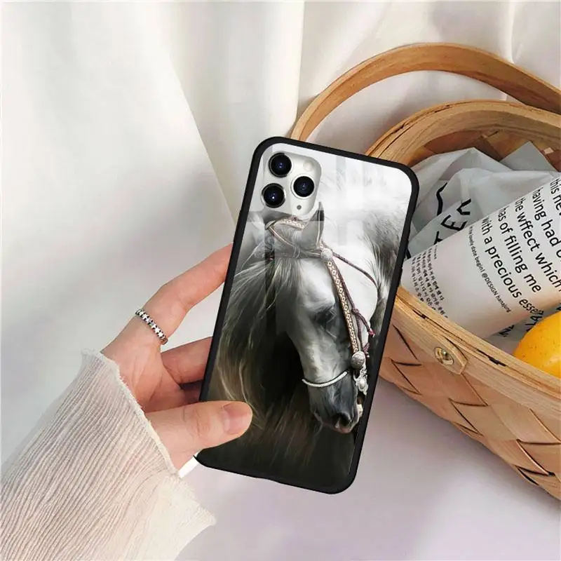 

Fine Horse Art Phone Case Tempered glass For iphone 11 12 PRO MAX X XS XR 5C 6 6S 7 8 plus