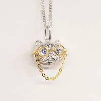 cute kitten initial necklace for women men adjustable niche clavicle sweater chain cat fat face blue eye pendant jewlery charms