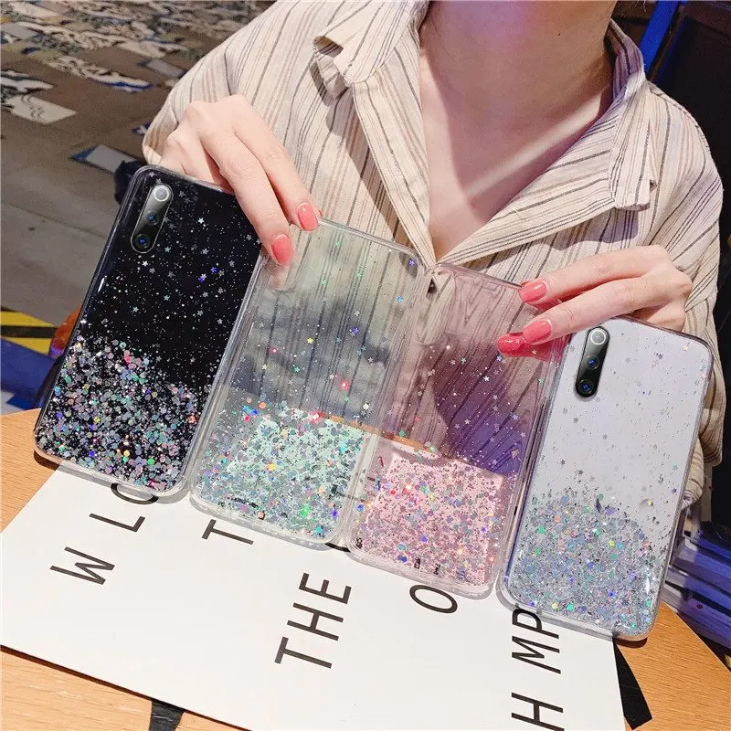 

SUYACS Luxury Glitter Starry Case For Samsung Galaxy S10 Plus S10e S8 S9 Plus A10 A20 A70 Case Soft Epoxy Transparent Back Cover