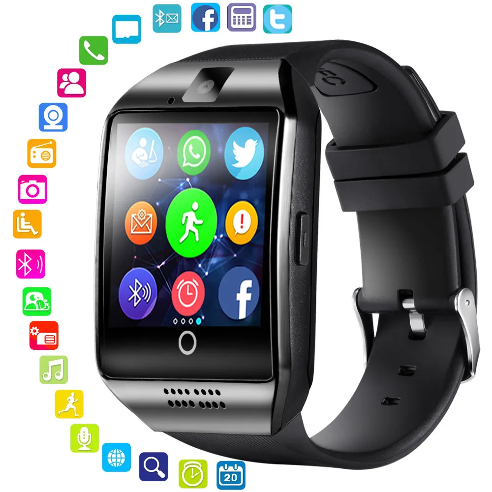 

Smart Watch Q18 Dial Call Support Sim TF Card Phone Fitness Tracker Push Message Camera Smartwatch Full Touch for Android IOS