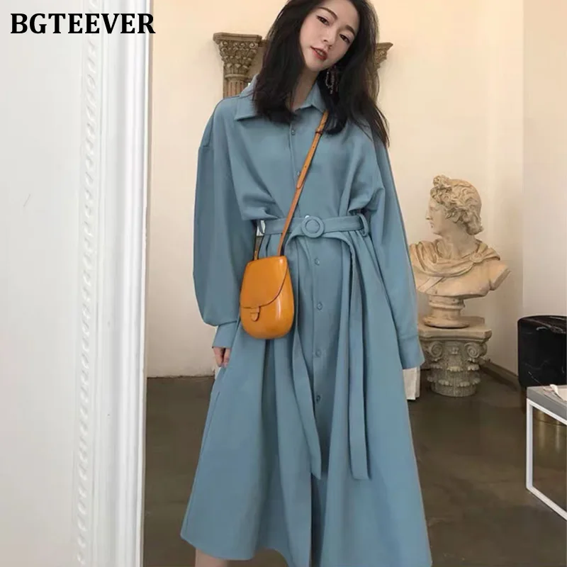 BGTEEVER винтажное однобортное ТРАПЕЦИЕВИДНОЕ женское платье 2019 Осень зима с