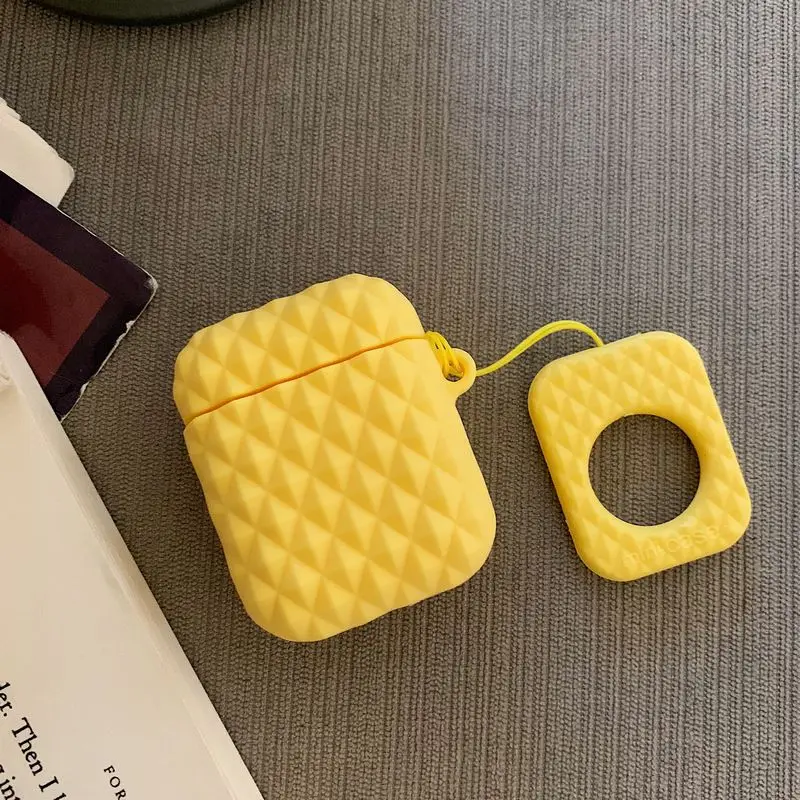 

Rhombus Grid Airpods Earphone Box Keychain Cute Simple Charm Sleeve Key Chain Silicone Bag Pendnat Women Men Keyring Lucky Gifts