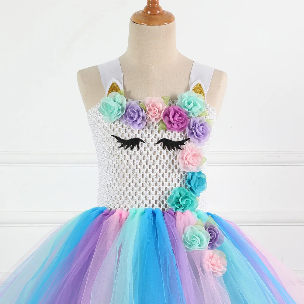 Платье с единорогом для девочек костюм принцессы Пастельными блестками детское