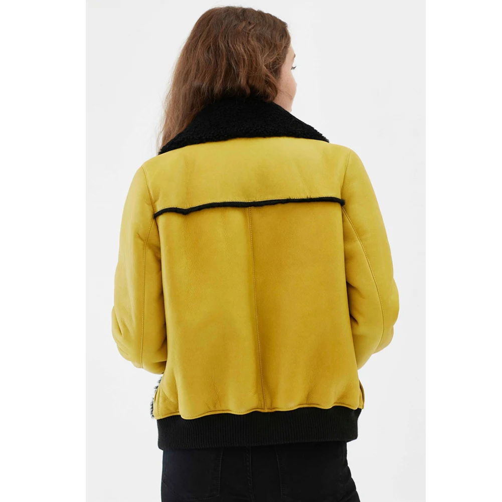 2019 New Womens Yellow Shearling Jacket Turkey Casual Fur Coat Fashion Short Outwear Warmest Winter Coats