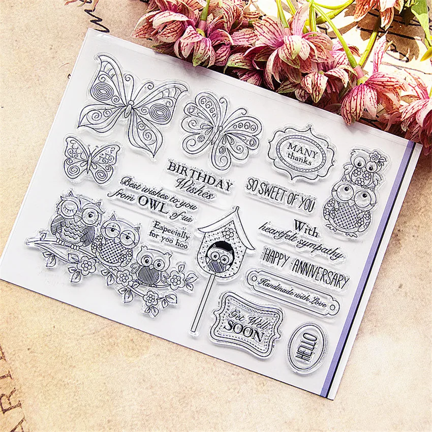 14*18CM Hot sale owl Clear Stamps / Silicone Seals Roller Stamp for DIY scrapbooking photo album/Card Making | Дом и сад