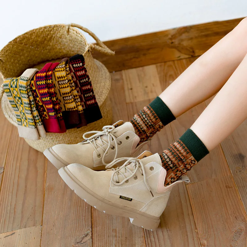 

Клетчатые осенне-зимние теплые носки в английском стиле для женщин, винтажная уличная одежда в стиле Харадзюку, милые японские носки для де...