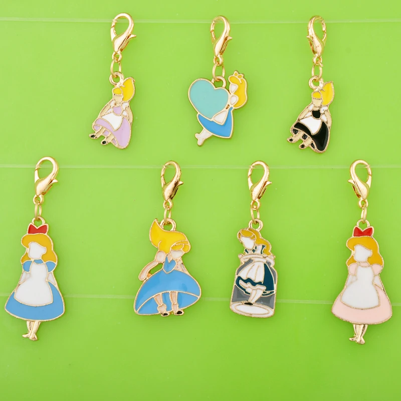 DIY металлическая эмаль Алиса в стране чудес характер Амулеты с застежкой омар