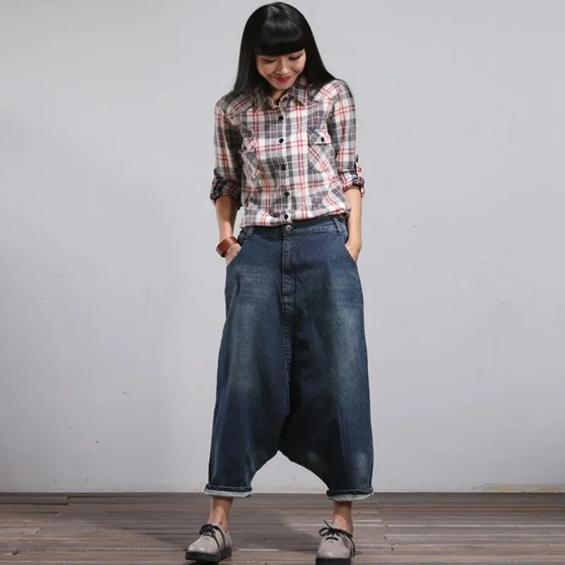 Женские Капри палаццо мешковатые хип хоп Boho свободный крой джинсы Vaqueros Mujer Broek