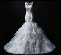free shipping casamento organza ruffles new fashionable romantic sexy long vestido de novia lace wedding dress 2014 bridal gown