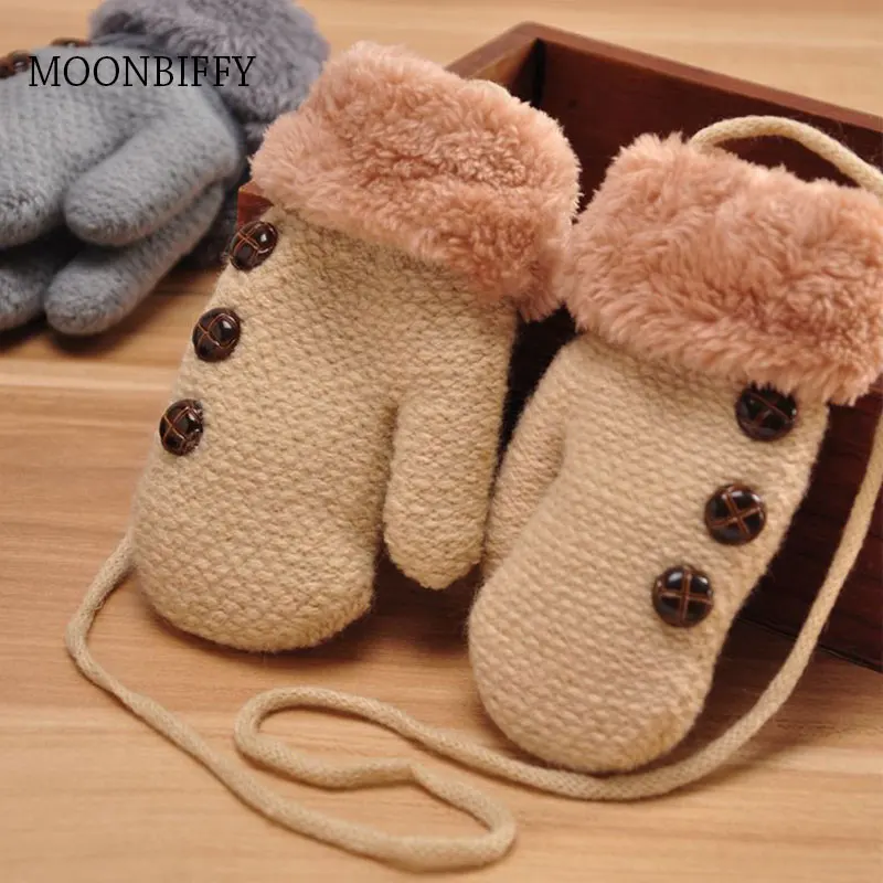 

0-3y/4-7y Kids Boys Winter Thickening Gloves Girls Warm Mittens Children Heavy Knitting Fleece Inside