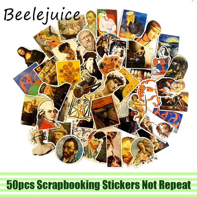 

50pcs Famous artists oil painting Stickers paster anime movie decals scrapbooking diy phone laptop waterproof home decorations