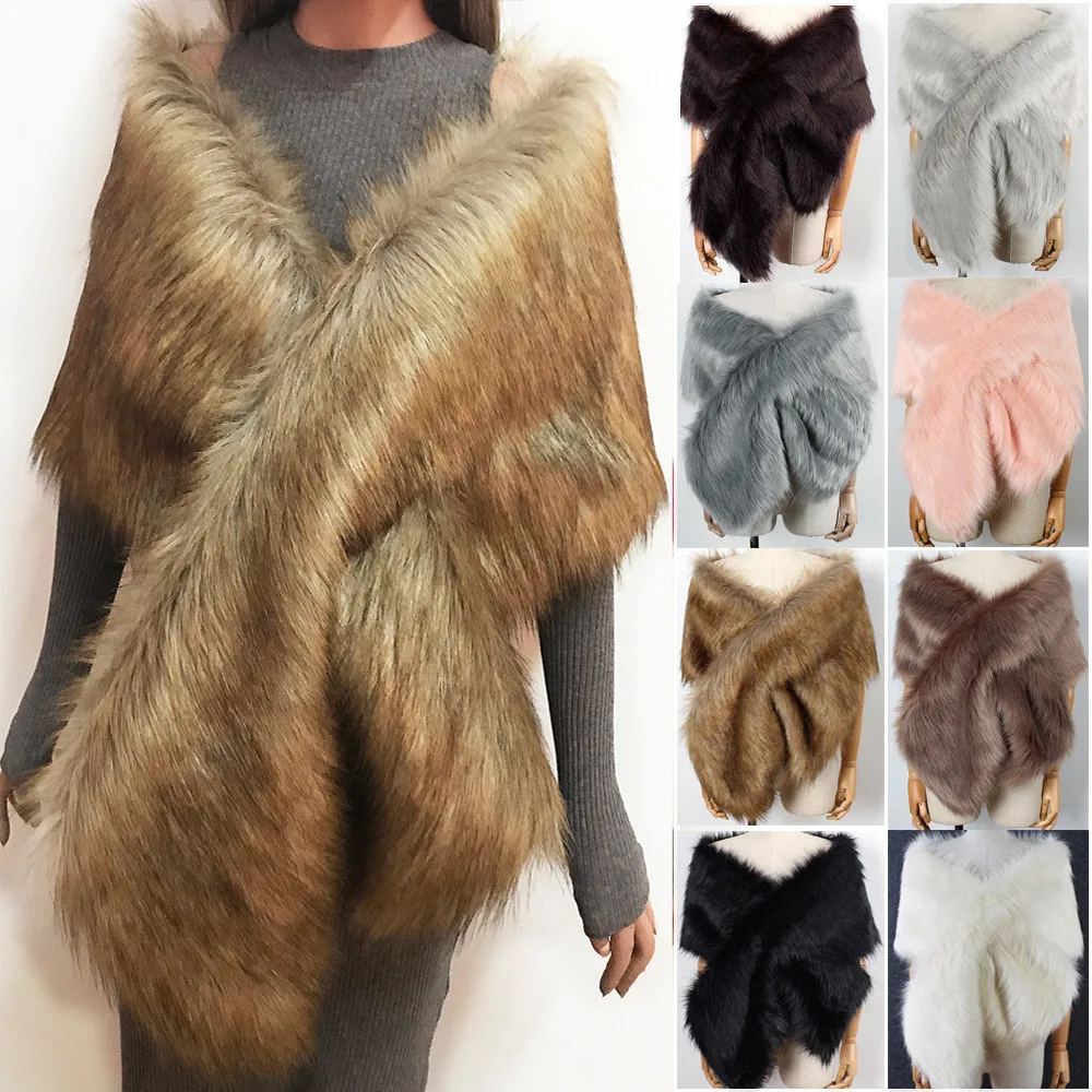 

2020 Women Faux Fur Ponchos Capes Coat Free Size Bridal Wedding Dress Wraps Women Fluffy Vest Winter Coats Shawl Capes Fur Coat