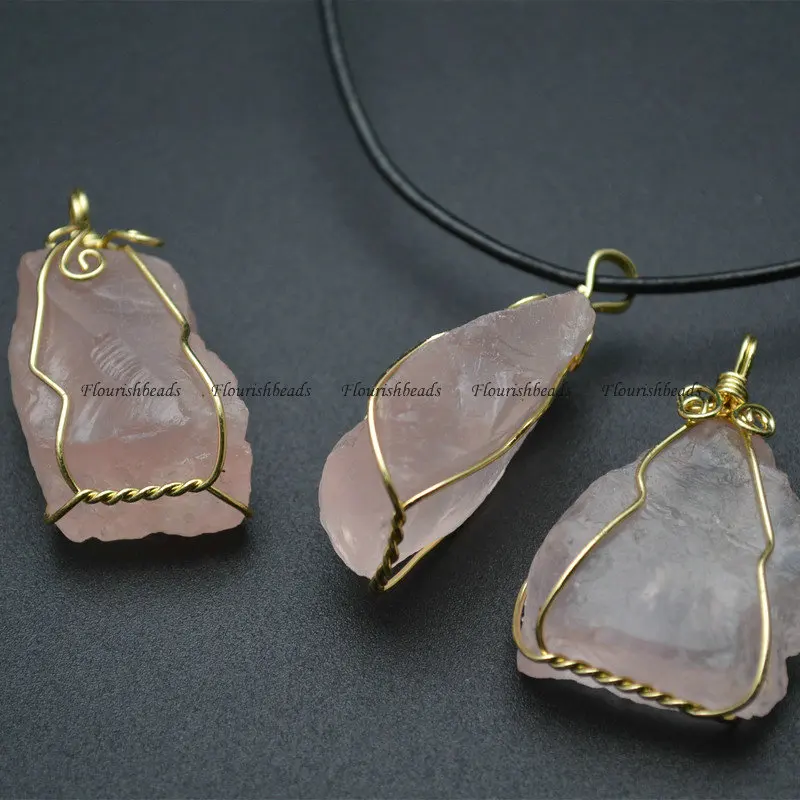 Rough Natural Rose Quartz Irregular Shape Winding Pendant Healing Mineral Gemstone Girlish DIY Gift Necklace Makings | Украшения и