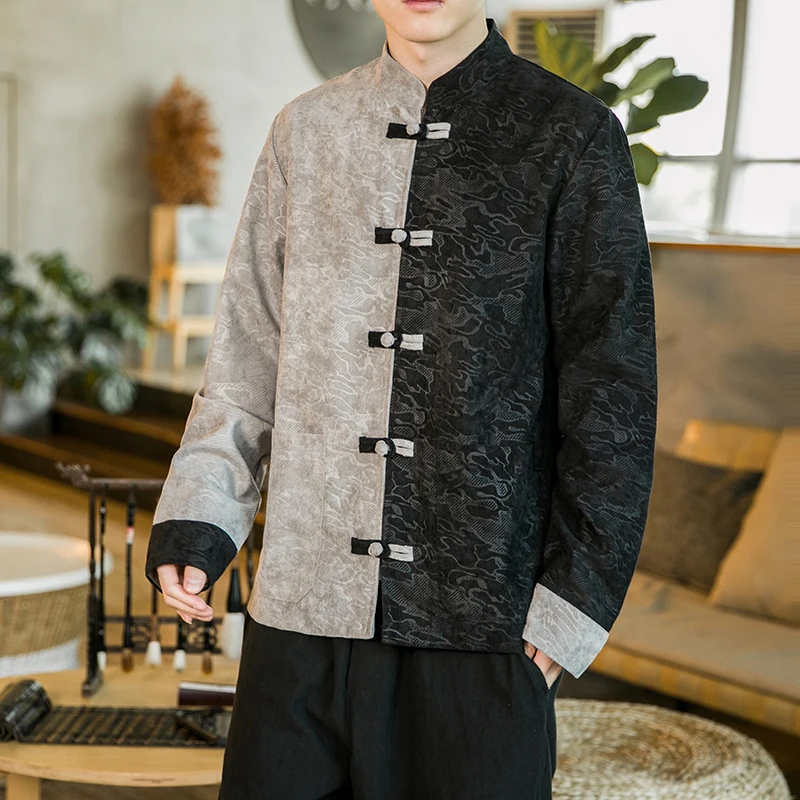 Мужская куртка с тиснением традиционная китайская одежда воротником-стойкой и