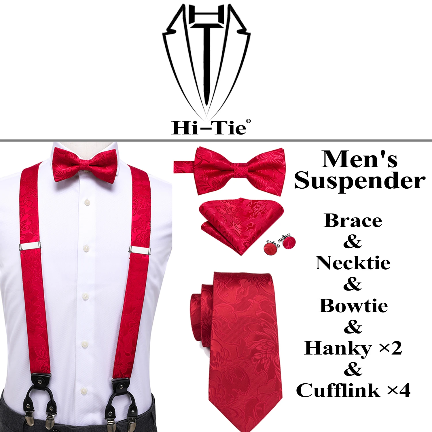 

Подтяжки шелковые мужские Hi-Tie, жаккардовые, 6 зажимов, регулируемый подарок