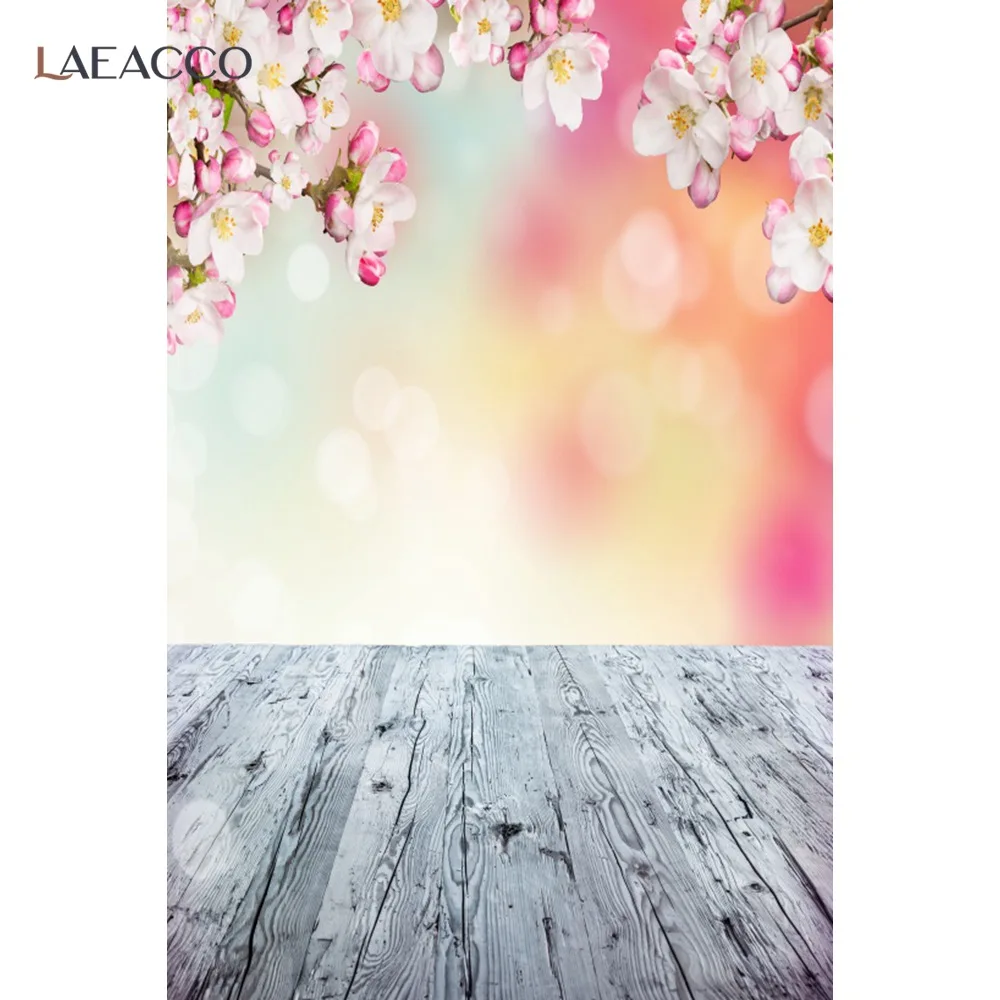 Laeacco весенний портрет задний фон цветы цветок трава светильник боке деревянный